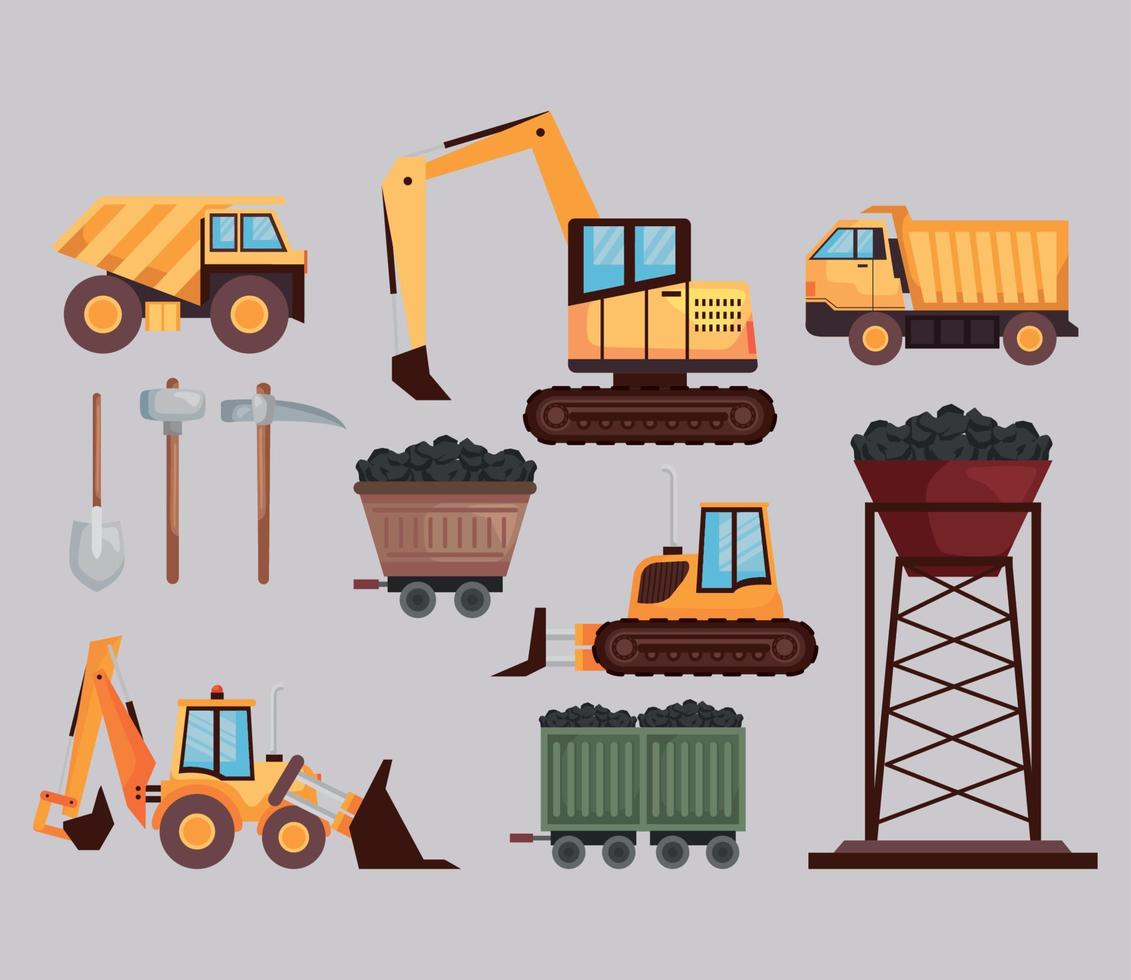 eleven mine industry icons vector