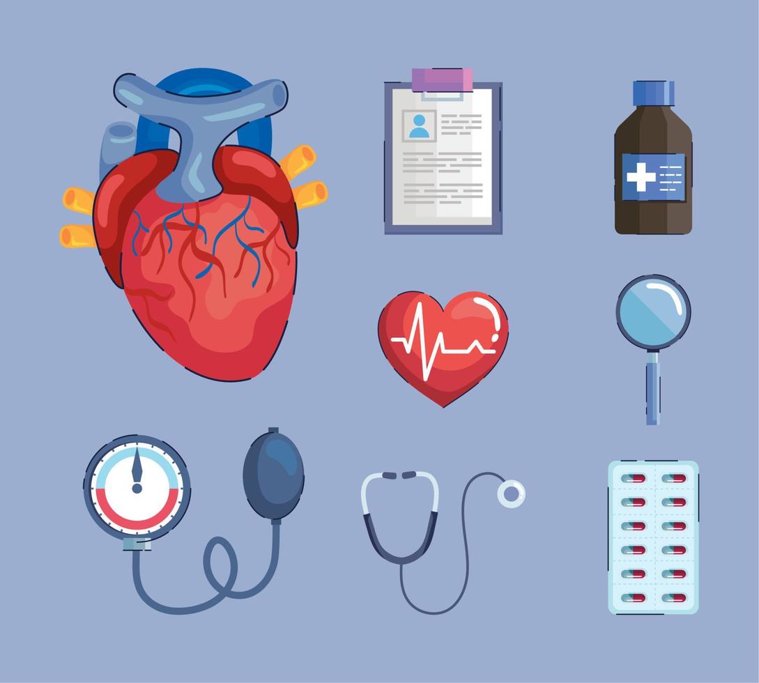eight hypertension icons vector