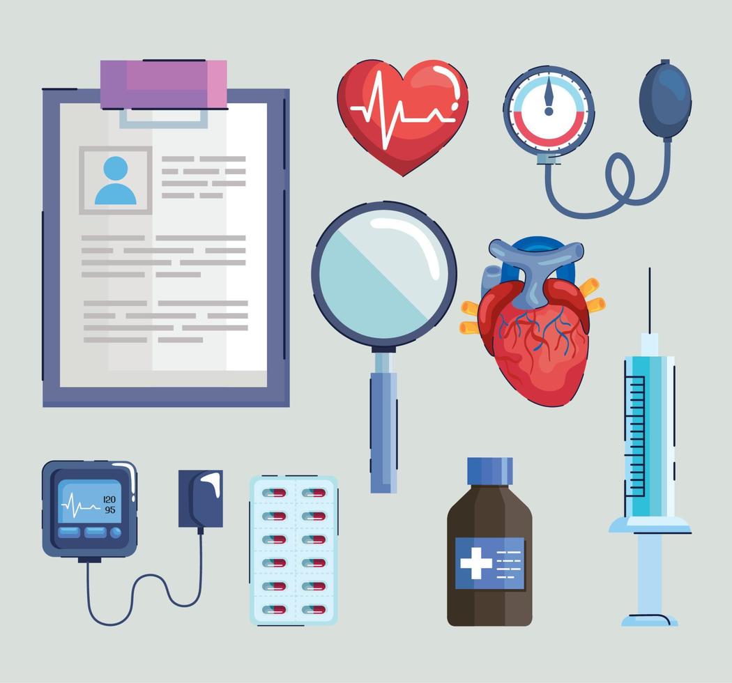 nine hypertension icons vector