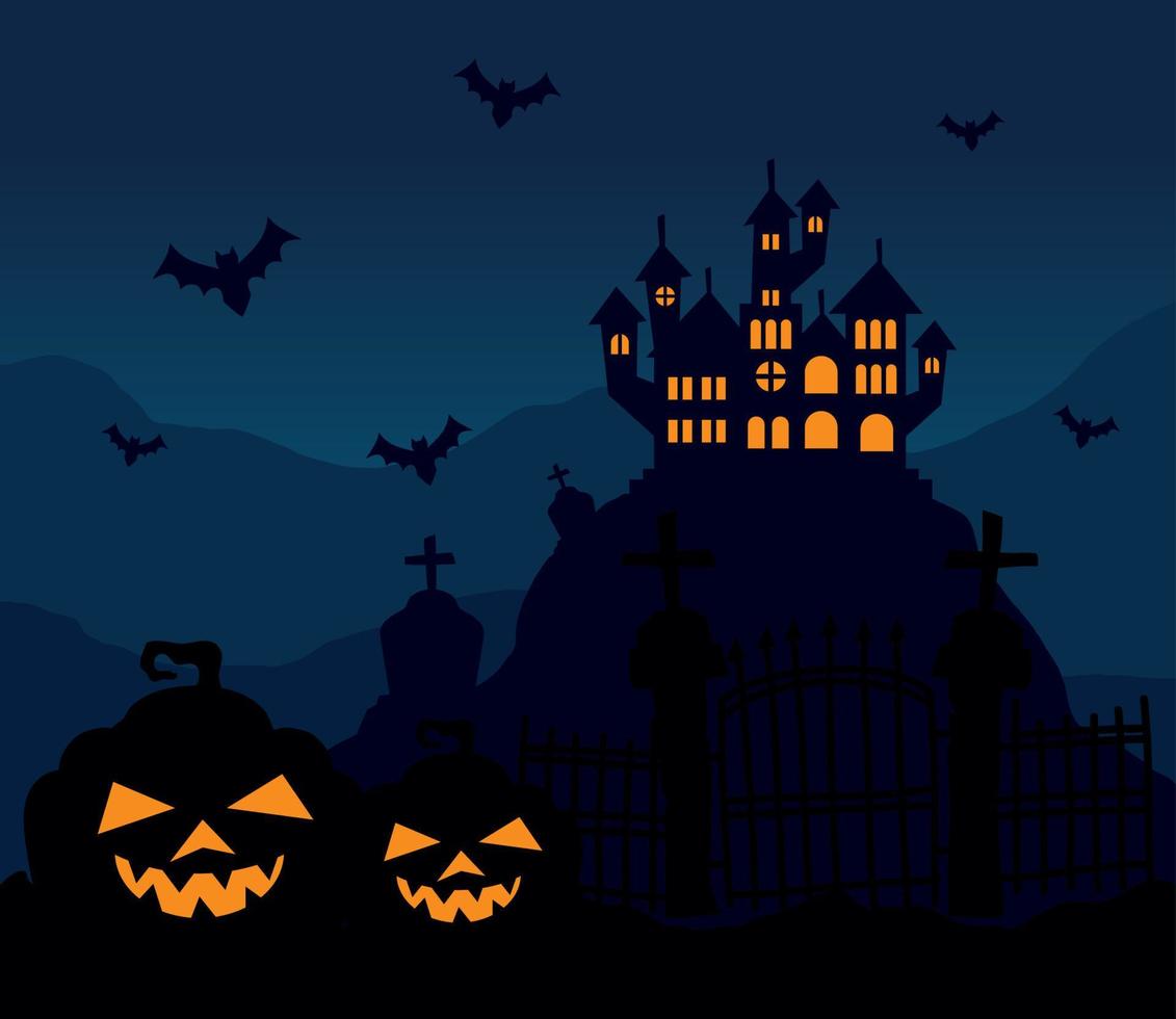 haunted castle and pumpkins vector