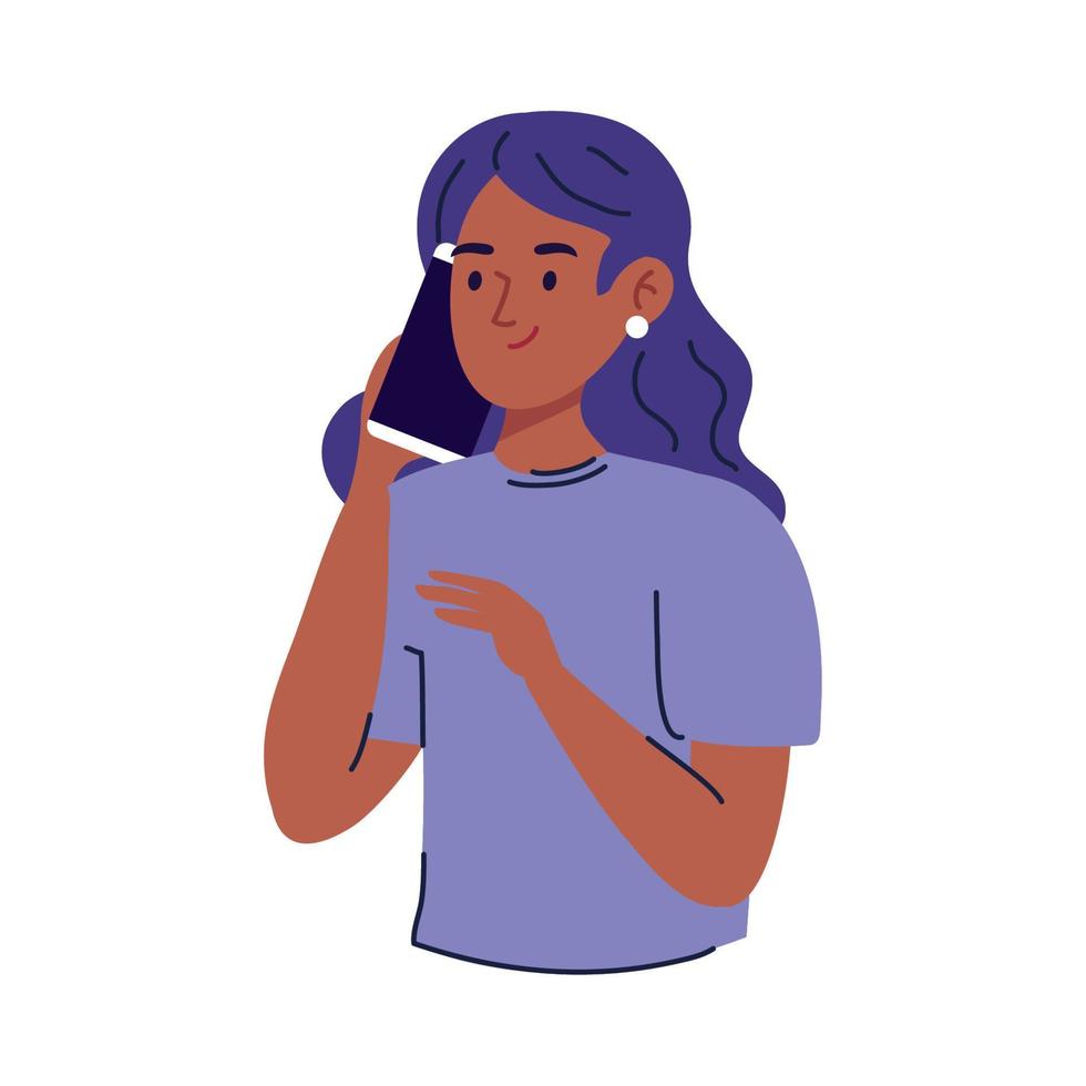 mujer llamando con smartphone vector