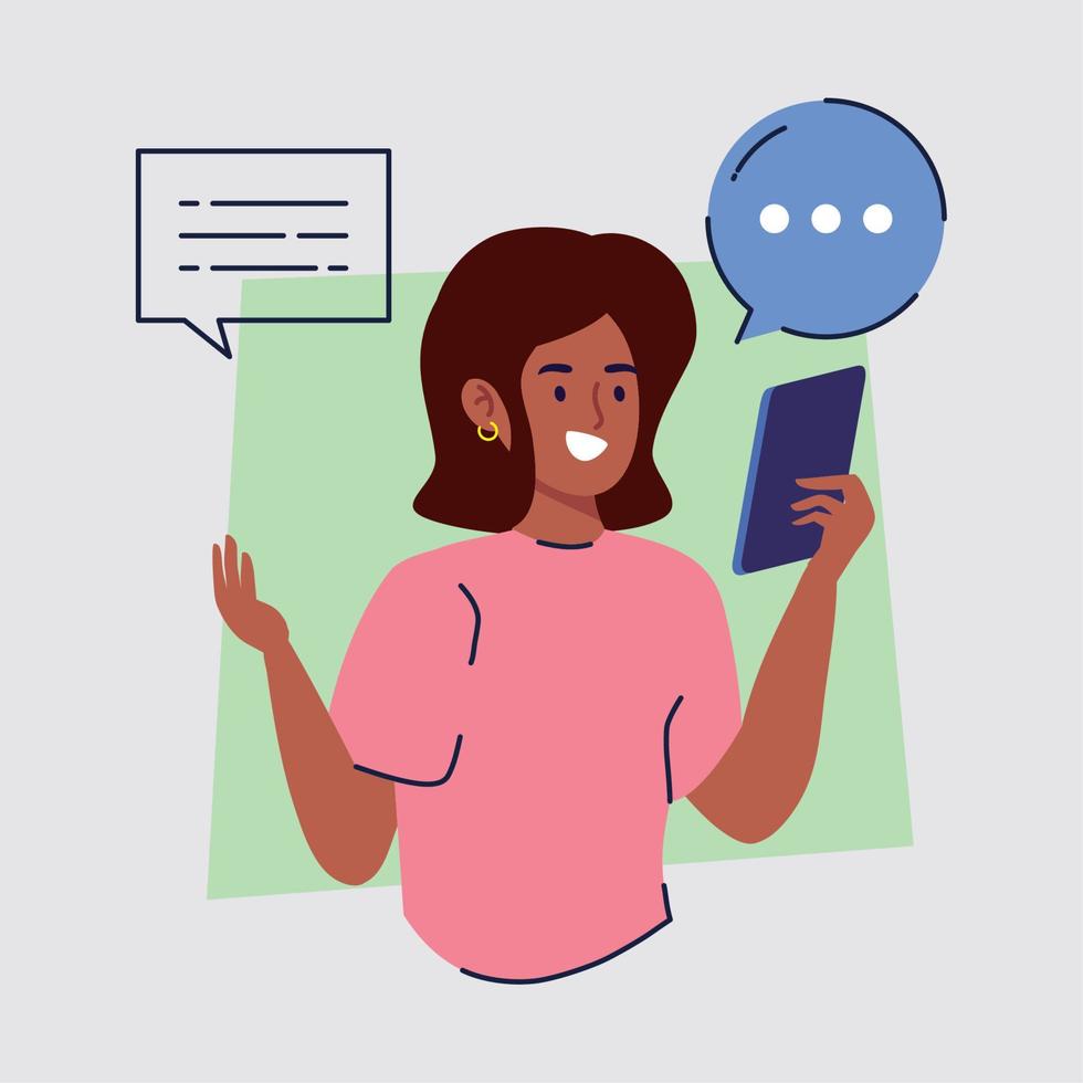 afro girl using smartphone vector