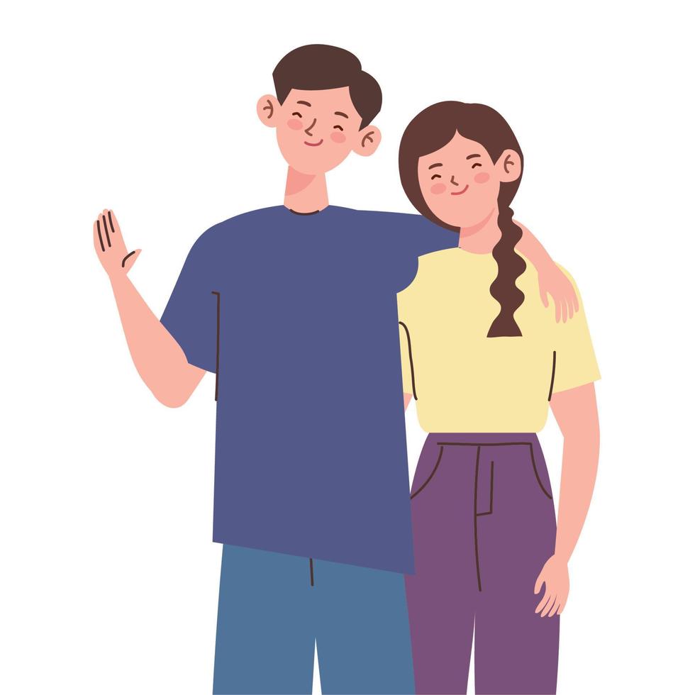 jóvenes personajes de pareja coreana vector