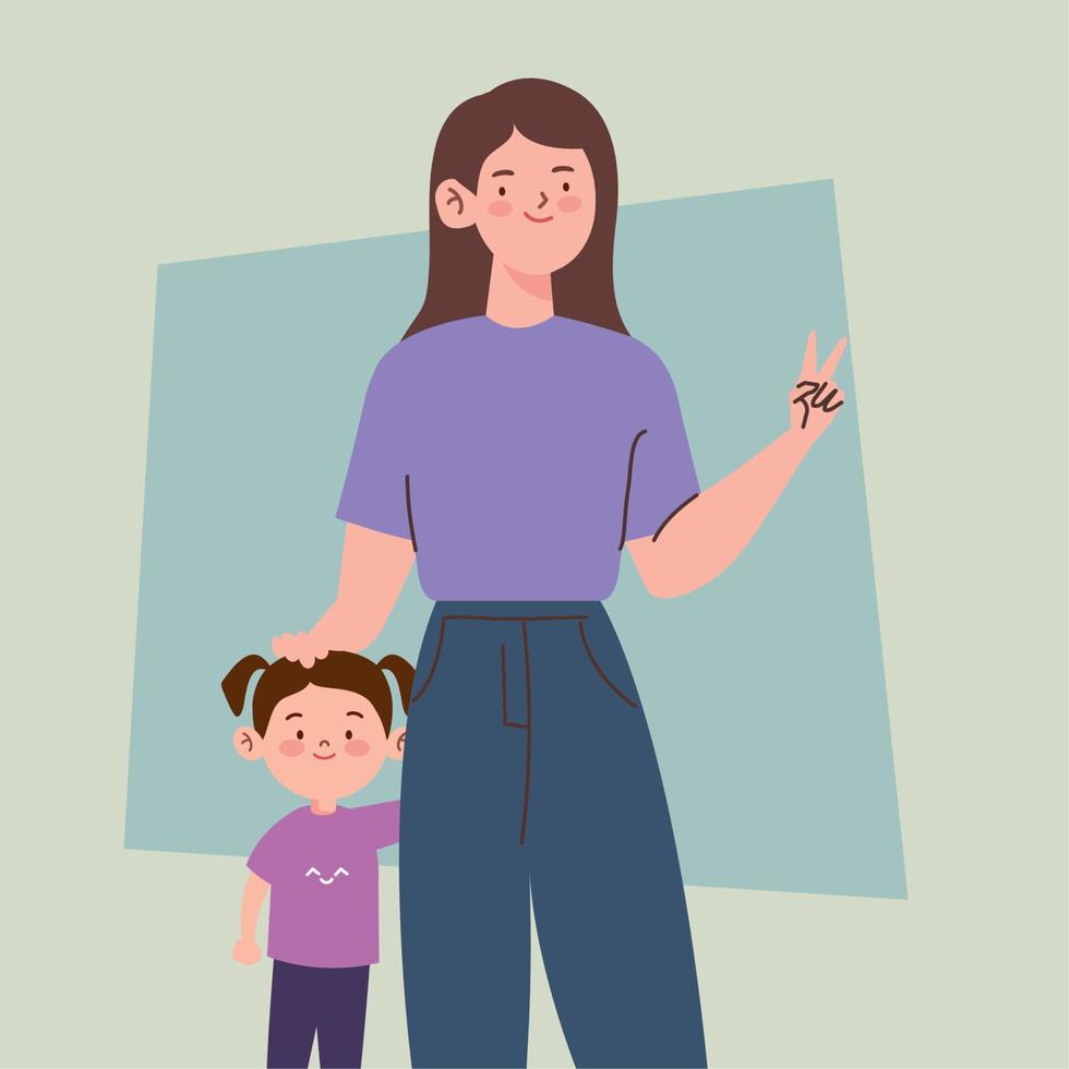 korean mom and daughter vector