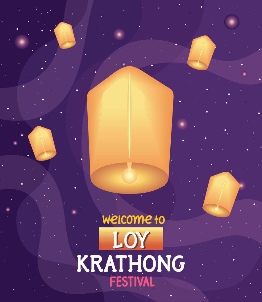 loy krathong festival card vector