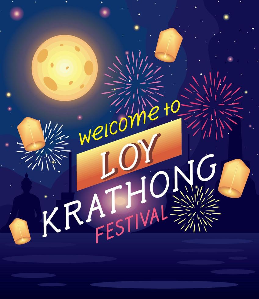 postal del festival loy krathong vector