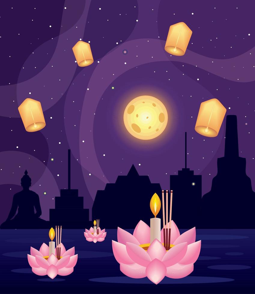 loy krathong festival celebration vector