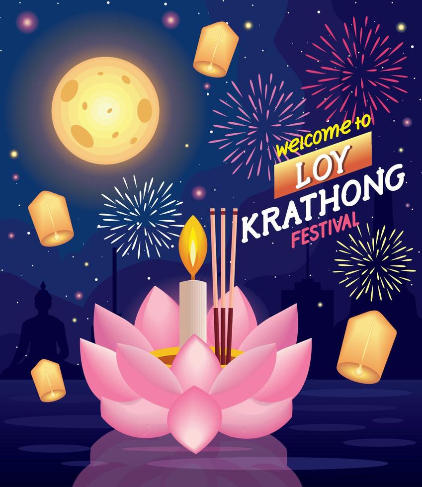 loy krathong festival poster vector