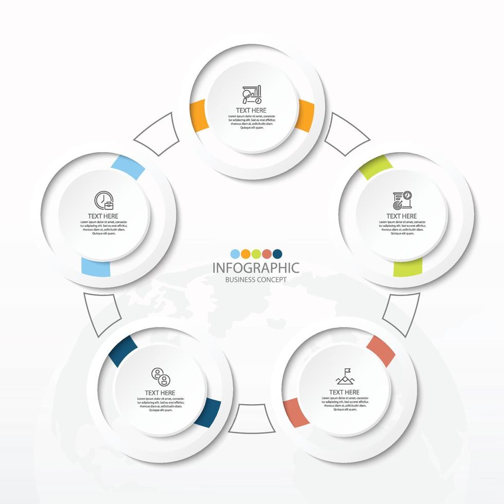 Basic circle infographic template with 5 steps, process or options, process chart, Used for process diagram, presentations, workflow layout, flow chart, infograph. Vector eps10 illustration.