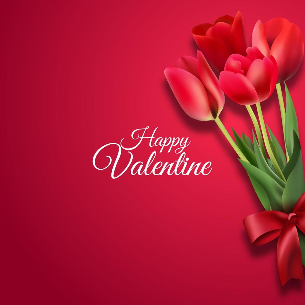 Happy Valentines Day greeting card with red roses on red background vector