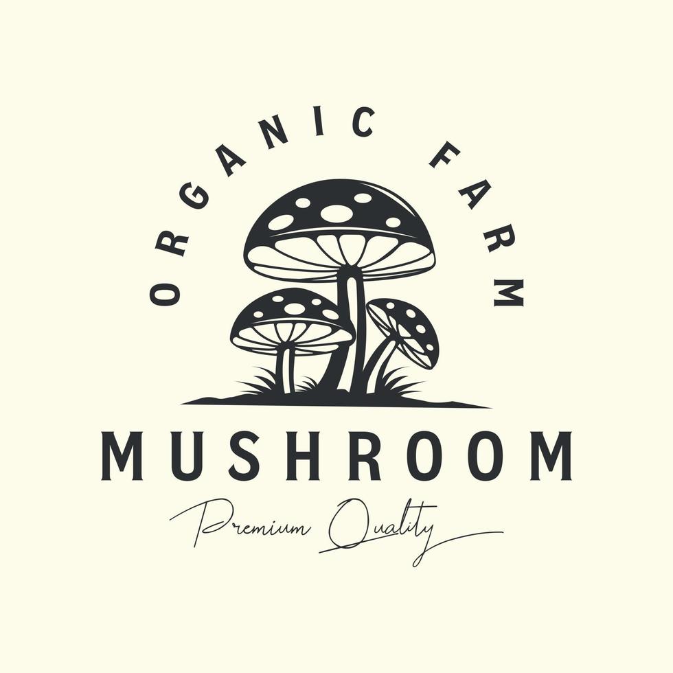 diseño de ilustración de plantilla de vector de logotipo vintage de granja de hongos. champiñón, concepto de logotipo de alimentos de productos orgánicos