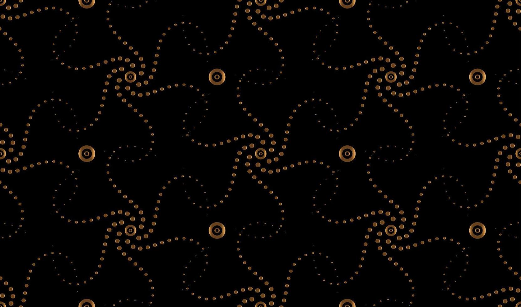 Seamless gold halftone spiral pattern background. Radial speed lines in circle stars shape. Luxury black background. Vector illustration. Golden Starburst round symbol. Circular Sun design element