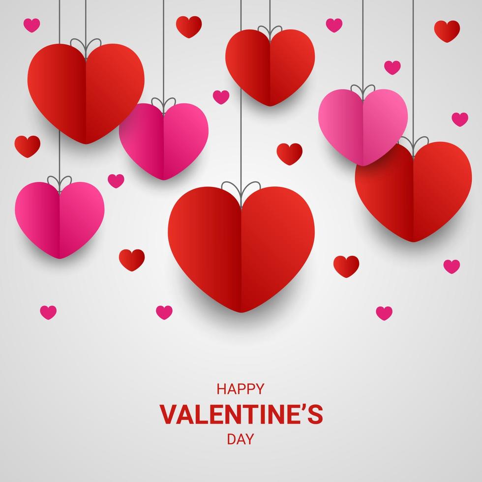 Happy valentines day paper cut style with colorful heart shape in white background vector