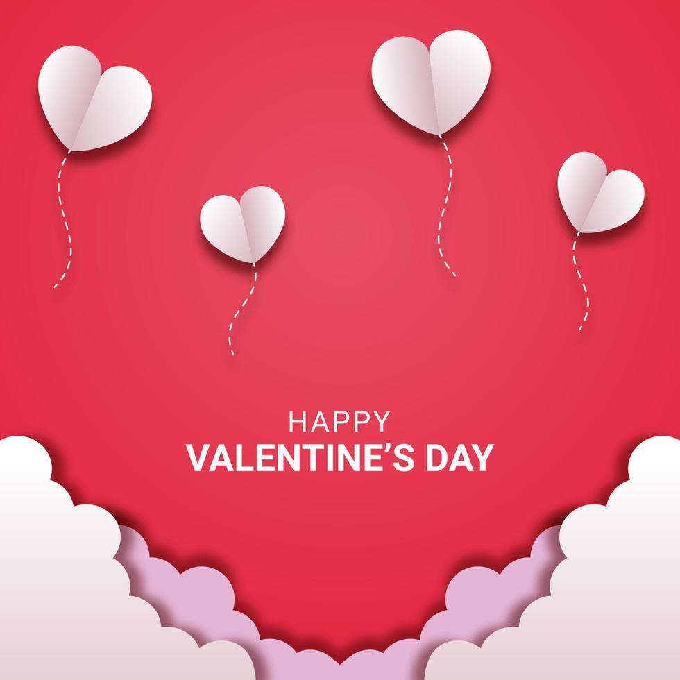 Happy valentines day paper cut style with colorful heart shape in pink background vector