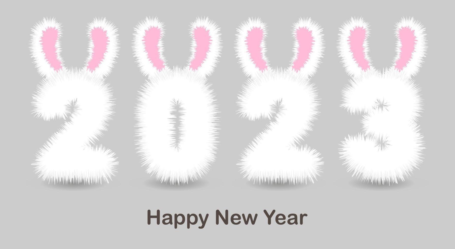 Fluffy New Year 2023 with bunny ears, vector illustration