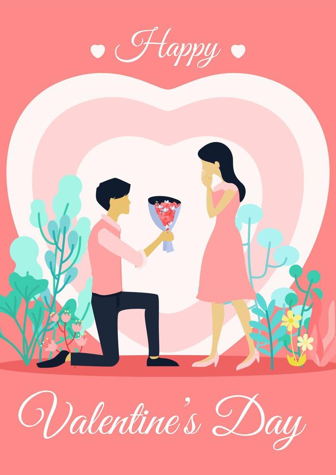 Vector ilustration cards for valentines day. Couple in love, guy and girl on a date, wedding, propose.