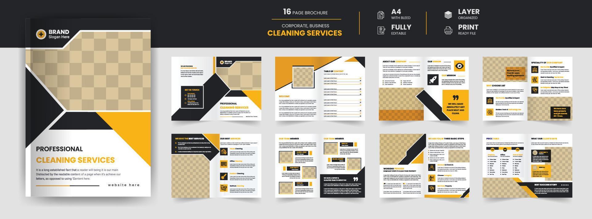 16 Page Cleaning service flyer template vector design, brochure design, cover, annual report, poster, and flyer design