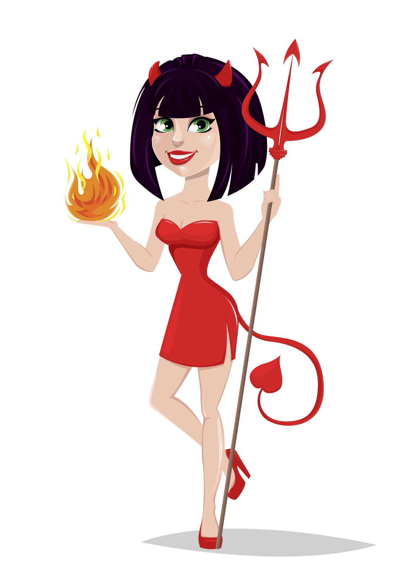 Devil girl for Halloween. Sexy shedevil with trident in one hand and