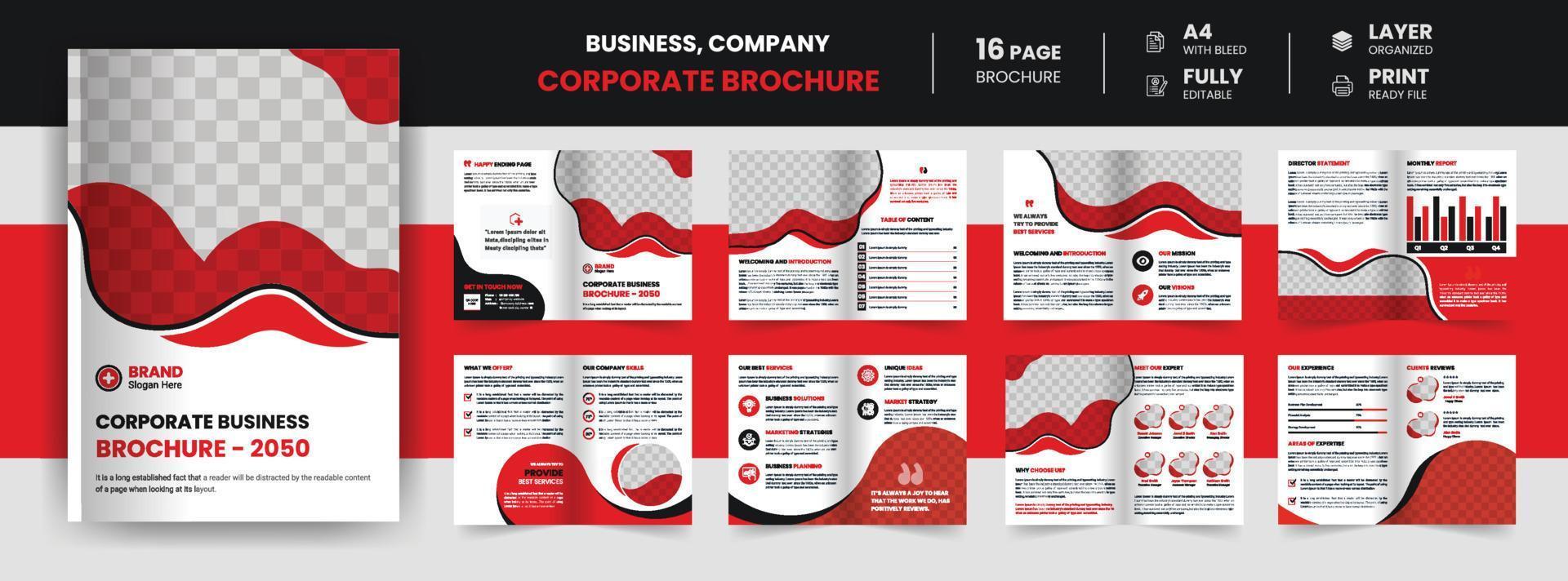 16 Page Corporate business presentation guide company profile, Annual report, minimalist brochure design template, A4 size. vector