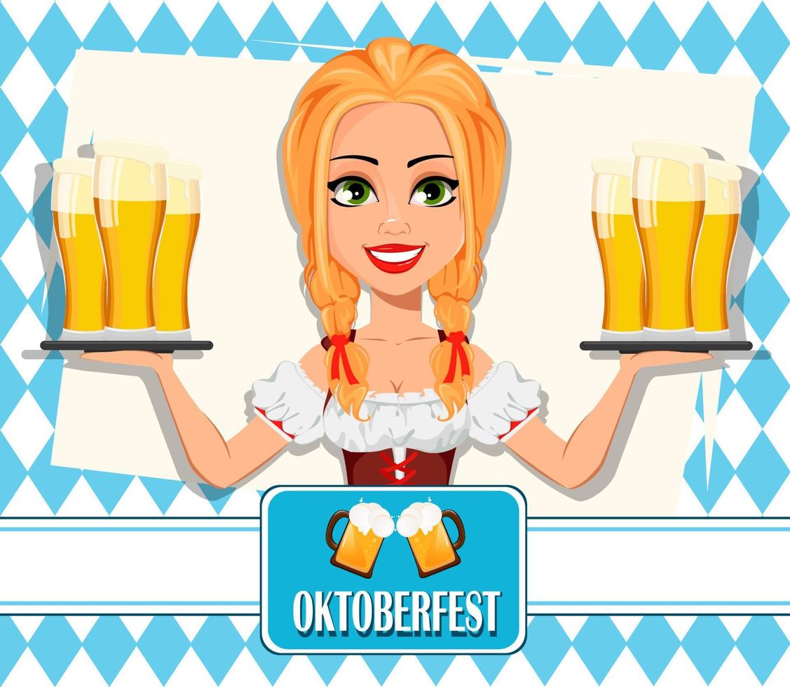 oktoberfest. niña joven, llevando, bávaro, disfraz vector