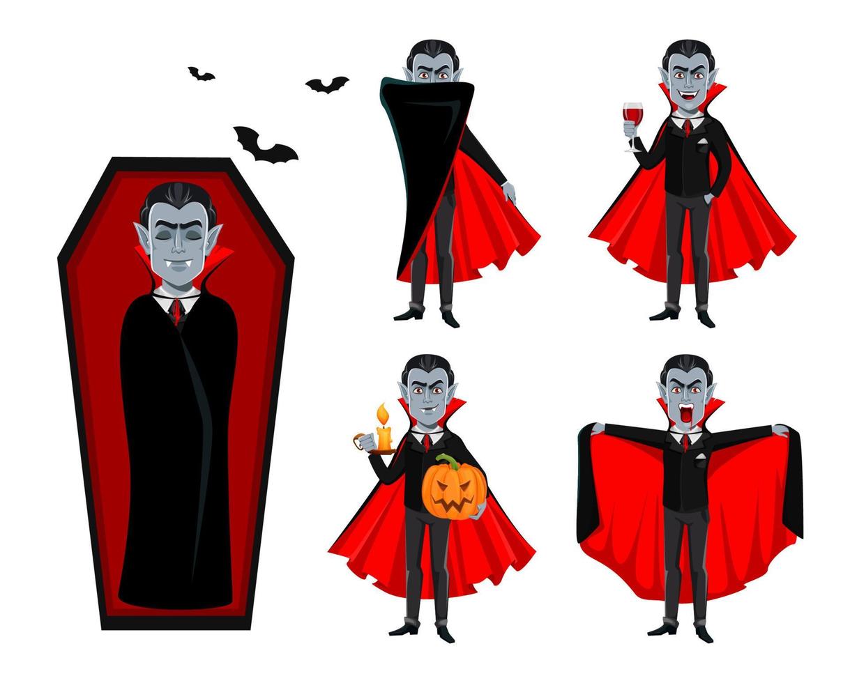 feliz Halloween. guapo vampiro de dibujos animados vector