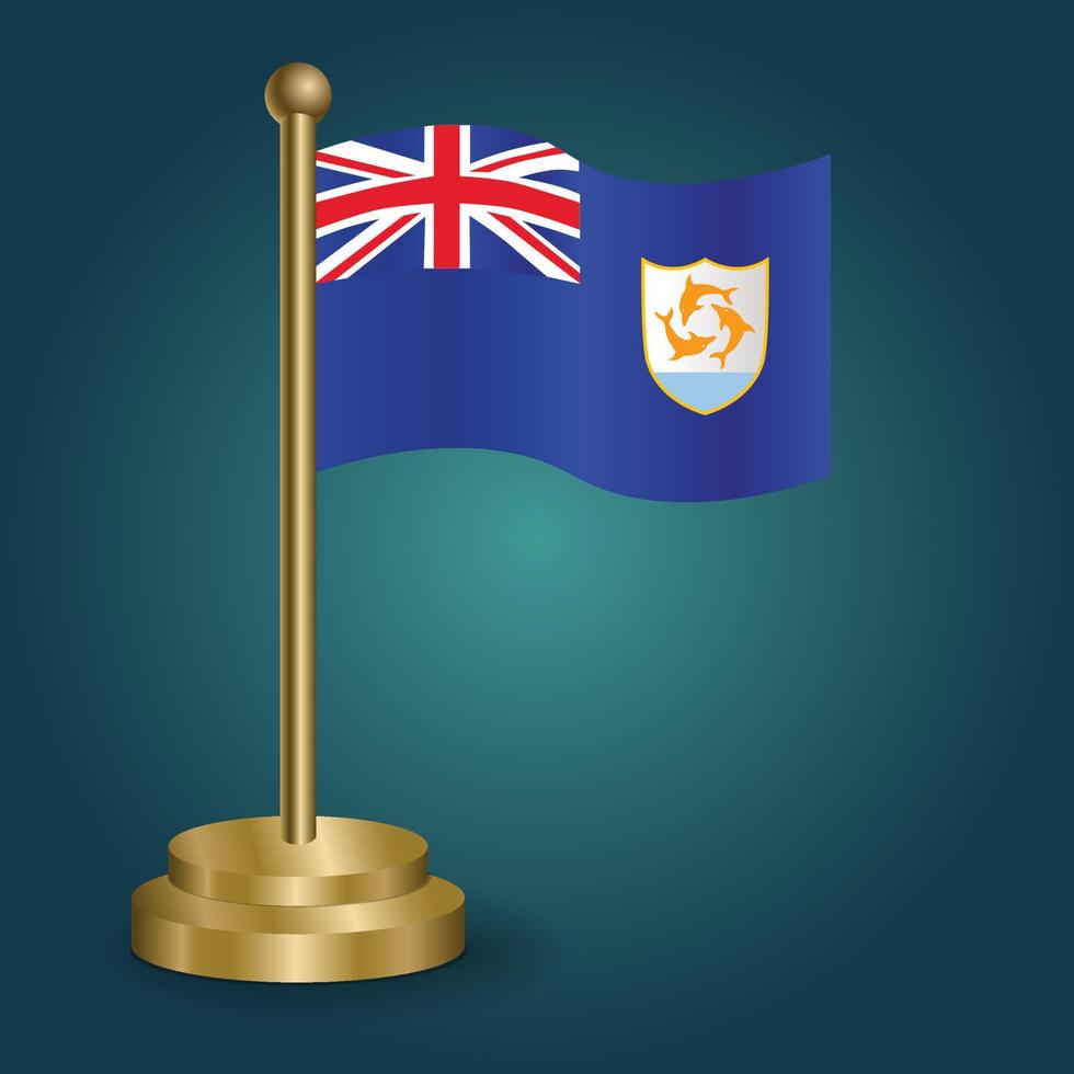 Anguilla national flag on golden pole on gradation isolated dark background. table flag, vector illustration