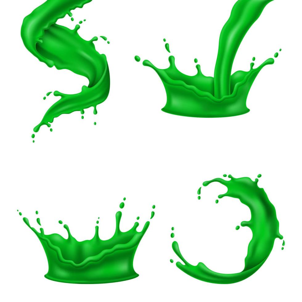 colorful green paint splashes liquid realistic vector illustration