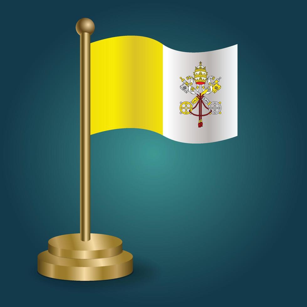 bandera nacional del vaticano en el poste dorado sobre fondo oscuro aislado de gradación. bandera de mesa, ilustración vectorial vector