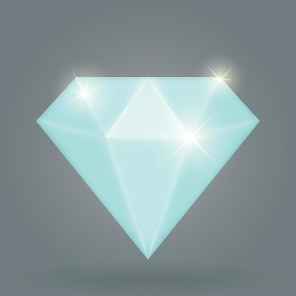 diamante aislado sobre fondo gris. sola joya hermosa o brillante. piedra de cristal brillante. joya de dibujos animados para el icono del juego o el logotipo de la joyería. ilustración vectorial vector