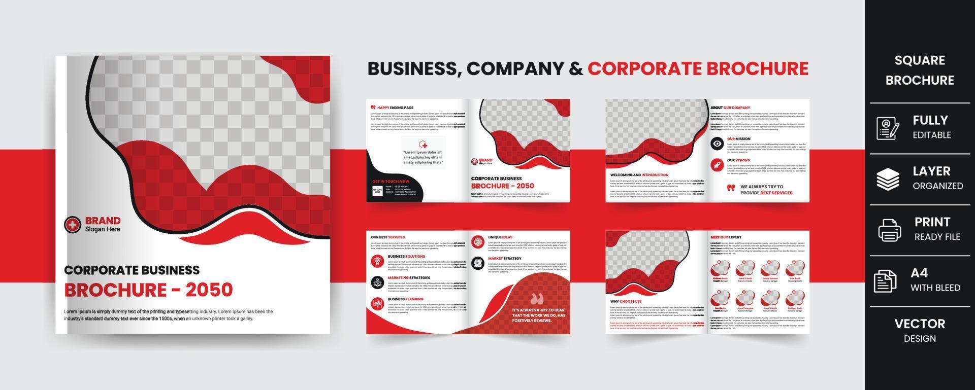 Professional and creative corporate business square brochure minimalist design print template 8 pages vector