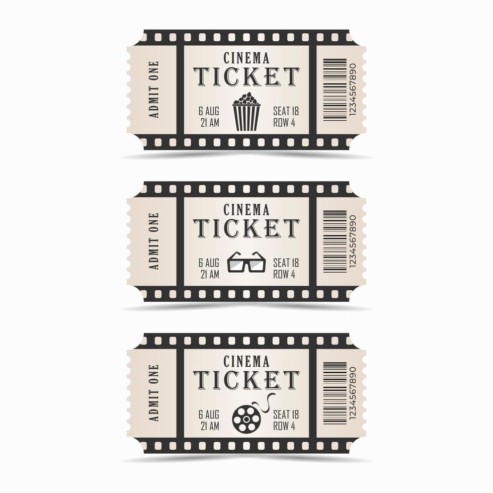 Ticket set, movie ticket, retro style vector