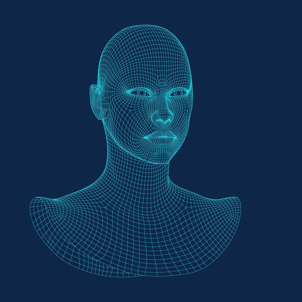 Ai digital brain. Artificial intelligence concept. Human head in robot digital computer interpretation.head concept. vector