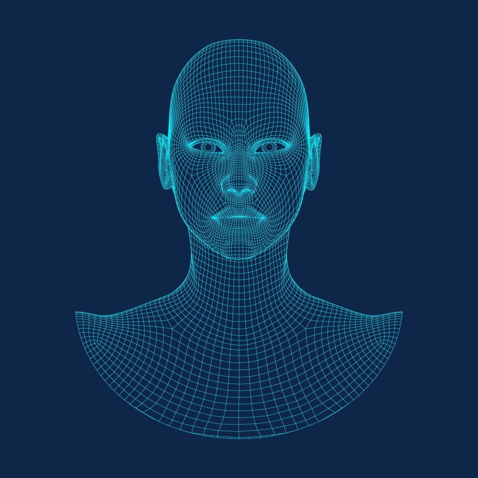 Ai digital brain. Artificial intelligence concept. Human head in robot digital computer interpretation.head concept. vector