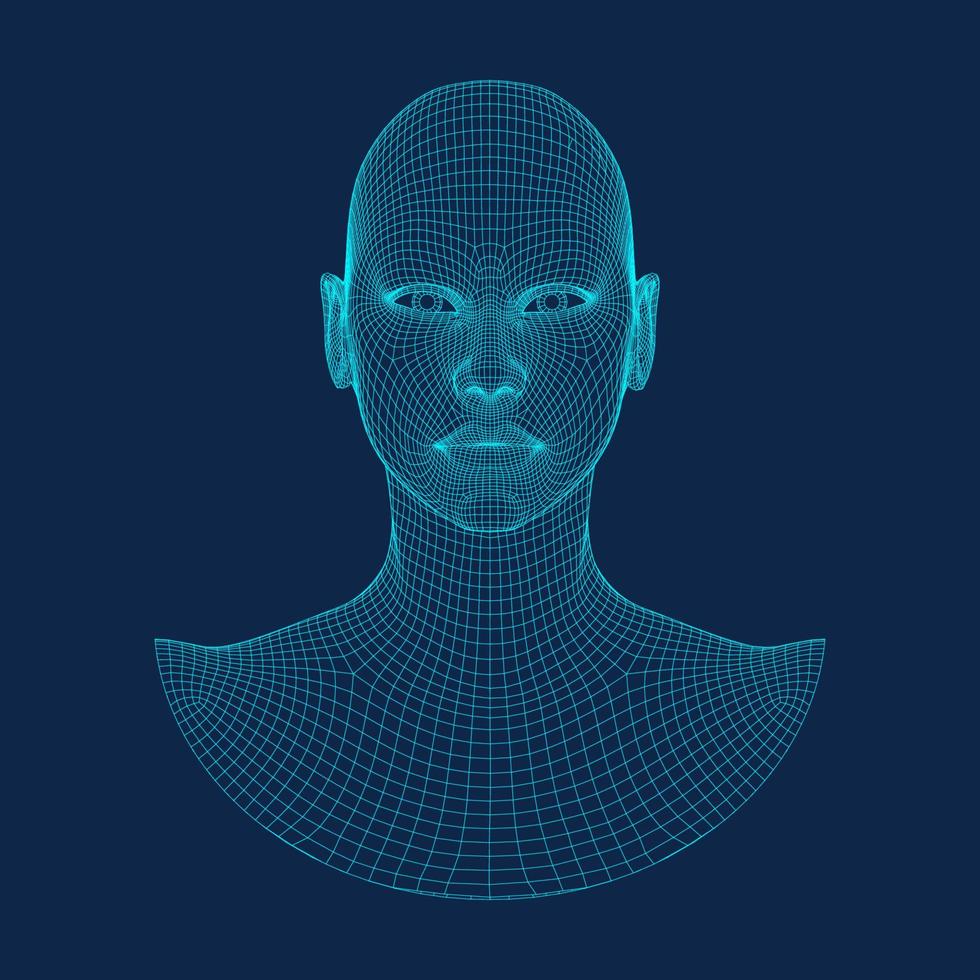 Ai digital brain. Artificial intelligence concept. Human head in robot digital computer interpretation.head concept. vector