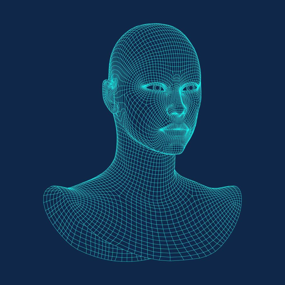 Ai digital brain. Artificial intelligence concept. Human head in robot digital computer interpretation.head concept. vector