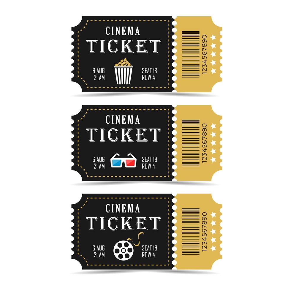 Realistic cinema tickets. In black, gold colors. Stylish cinema tickets vector