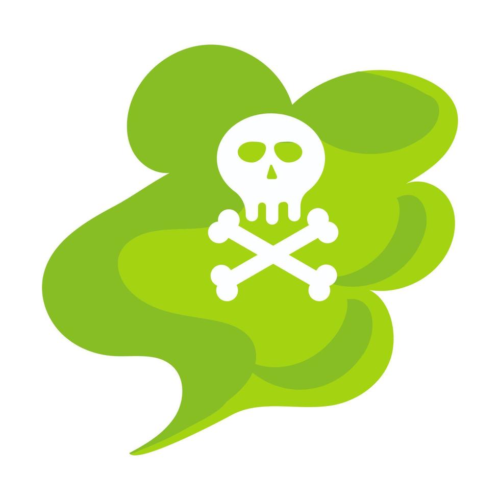 Green poison gas. Toxic icon and polluted cloud. Dangerous dust with skull and thick radiation fog. Death vapor and death smoke vector illustration concept. Mist dust industrial