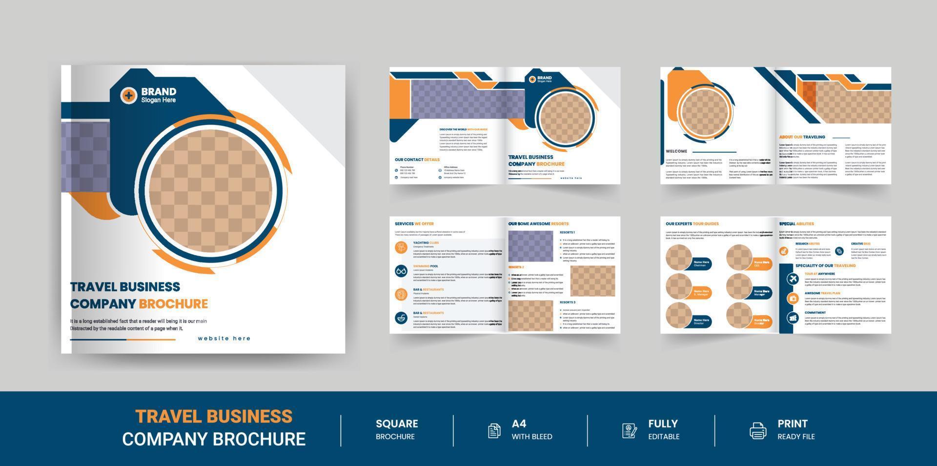 Travel agency business square brochure, flyer design, and cover page template design. vector