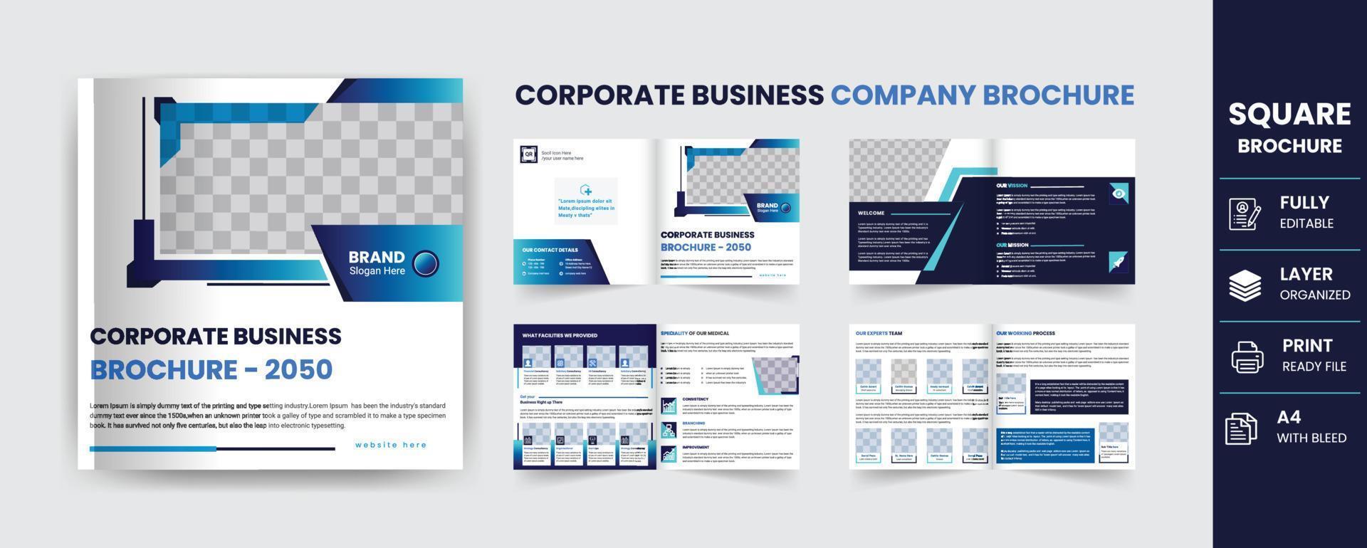 Corporate square business brochure design template 8 pages, annual report and cover page design vector