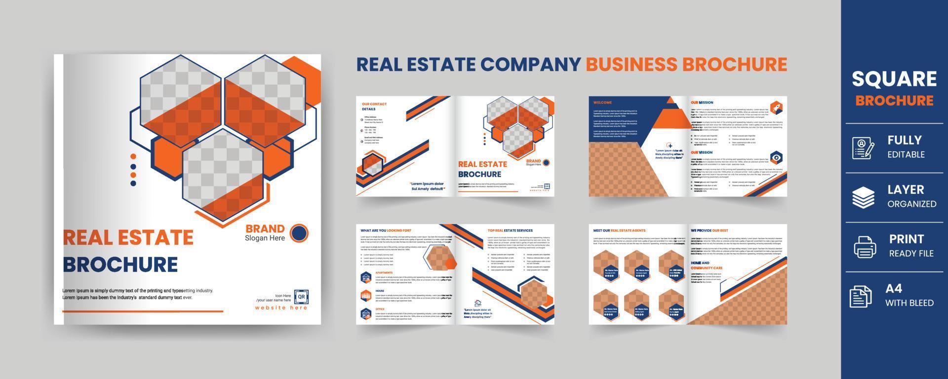 Corporate real estate business square brochure template design 8 pages vector