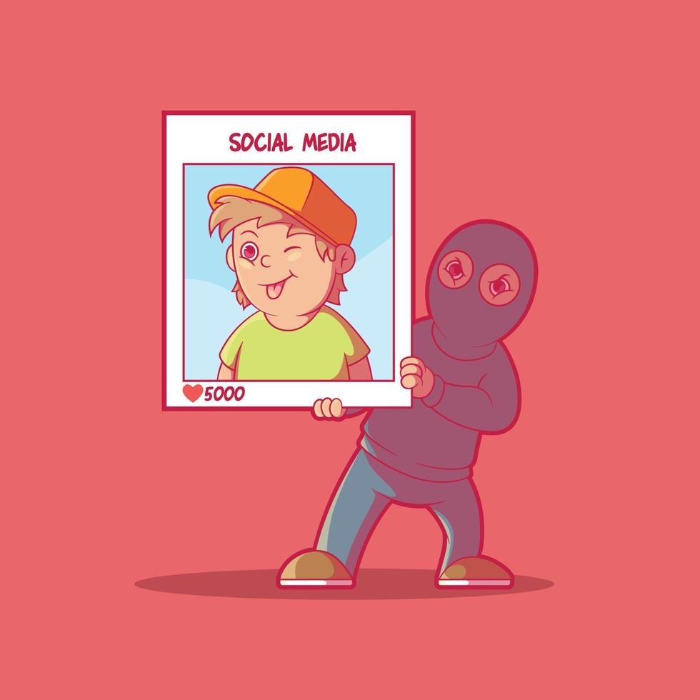 ilustración de vector de ladrón de redes sociales. redes sociales, comunicación, concepto de diseño de privacidad.