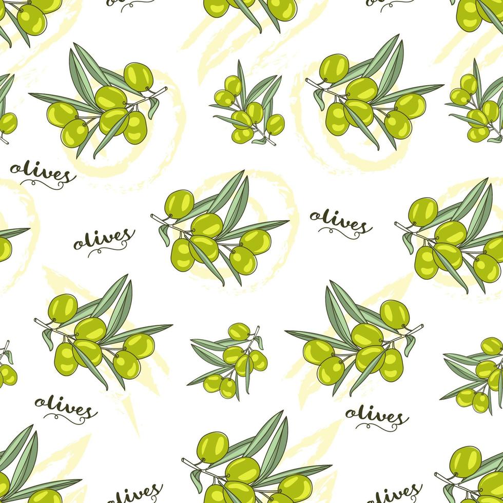 Seamless pattern with a branch of green olives vector