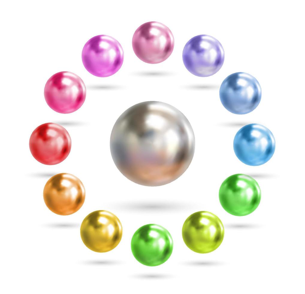 Set of colorful spheres isolated on white background. 3d color metal ball vector. vector