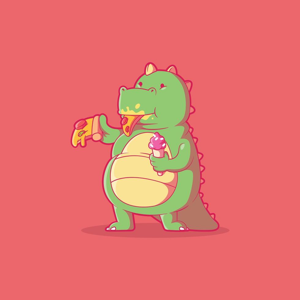 Cut fat Dino character vector illustration. Food, health, animal vector illustration.