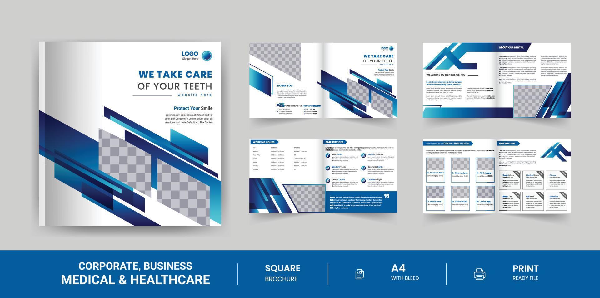 Square medical, healthcare brochure, annual report, corporate flyer design, 8 Pages a4 size vector
