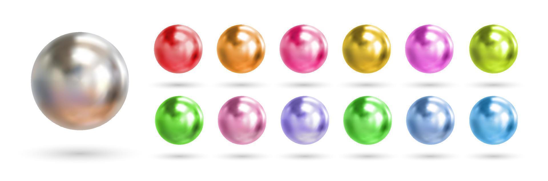 Set of colorful spheres isolated on white background. 3d color metal ball vector. vector