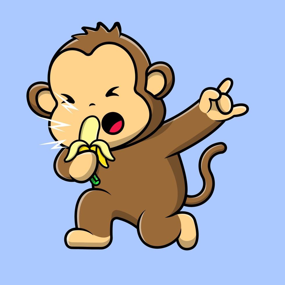 Cute Monkey Singing With Banana Microphone Cartoon Vector Icons Illustration. Flat Cartoon Concept. Suitable for any creative project.