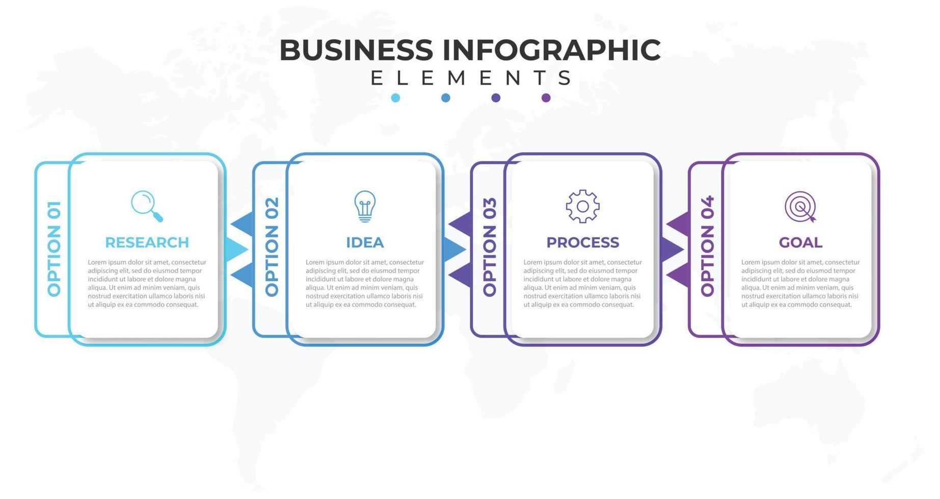vector de plantilla de diseño de infografía empresarial con iconos y 4 cuatro opciones o pasos. se puede utilizar para diagramas de procesos, presentaciones, diseño de flujo de trabajo, pancartas, diagramas de flujo, gráficos de información