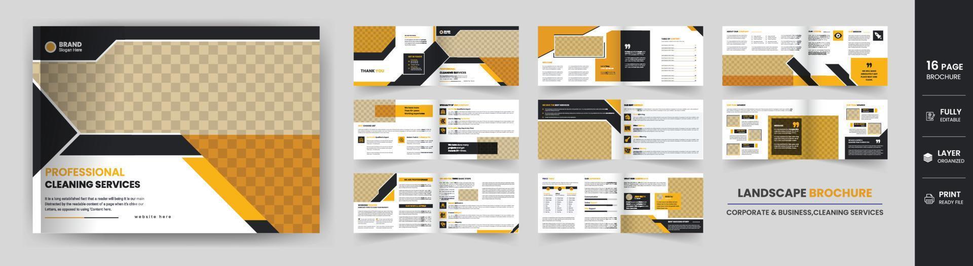 Informe anual de negocios de servicio de limpieza y desinfección de casas de paisaje de 16 páginas, diseño de plantilla de folleto moderno de perfil de empresa. vector