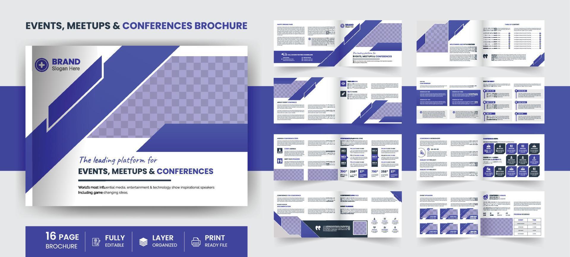 16 Page landscape Conference modern business, company profile, annual report, event meetups template vector